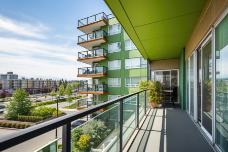 modern condo with a green balcony, created with generative aiの素材