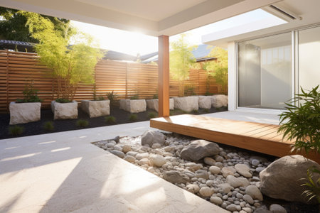 zen garden in a contemporary urban home, created with generative aiの素材