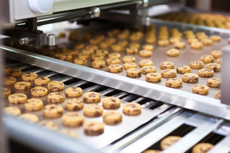 cookie dough being rolled out in an automated machine, created with generative aiの素材