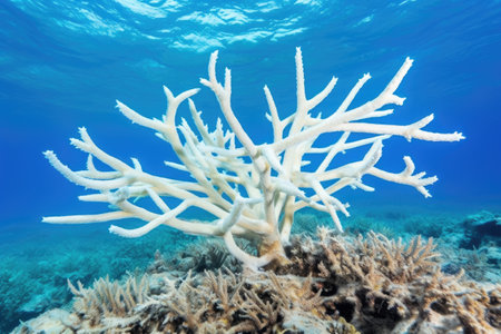 close-up of white staghorn coral against turquoise sea, created with generative aiの素材