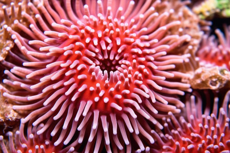 close-up shot highlighting tubeworm coral intricate patterns, created with generative aiの素材