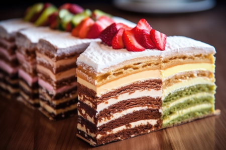 cross-section of multiple layered pastry showcasing each layer, created with generative aiの素材