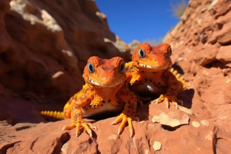 salamanders nestled in the shadow of desert rocks, created with generative aiの素材