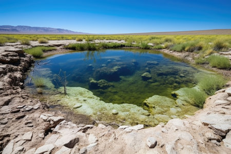 desert water hole filled with various aquatic plants, created with generative aiの素材