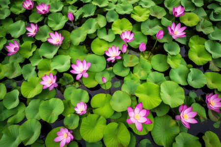 a top shot of a bed of lotus flowers, created with generative aiの素材