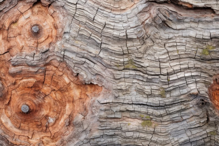 close-up of weathered tree trunk bark, created with generative aiの素材