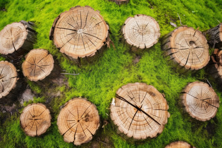 circular rings on a tree stump, created with generative aiの素材