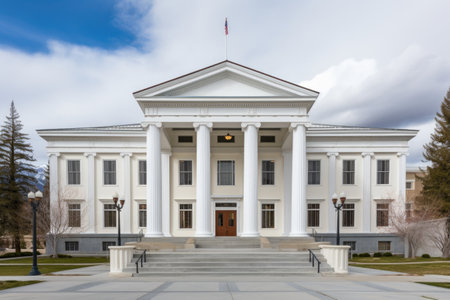 wide lens view of a greek revival style courthouse, created with generative aiの素材