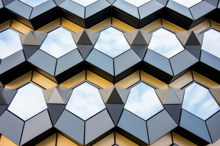 cladding of a modern building featuring hexagonal shapes, created with generative aiの素材