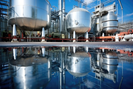 reflective surfaces of steel chemical reactors, created with generative aiの素材