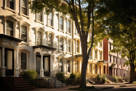 shot of an italianate homes tall, rounded windows in full sunlight, created with generative aiの素材