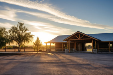 ranch entrance covered in morning sunlight, created with generative aiの素材