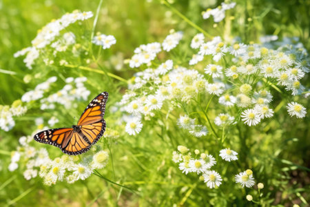 monarch butterflies coupling up in a flowery meadow, created with generative aiの素材