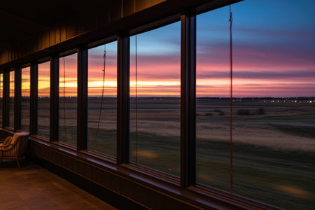 ribbon windows highlighting a prairie with a distant horizon, created with generative aiの素材