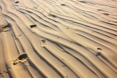 close-up of tire tracks on soft sand, created with generative aiの素材