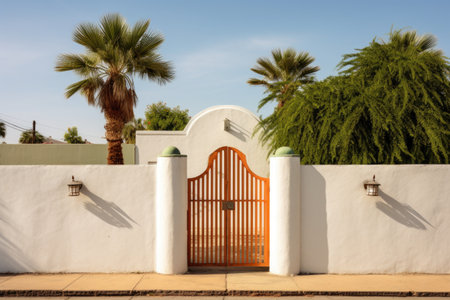 gate in a stucco wall with an archway, created with generative aiの素材
