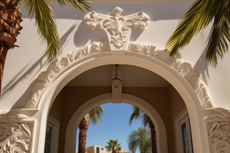 detailed shot of a round-top stucco archway, created with generative aiの素材