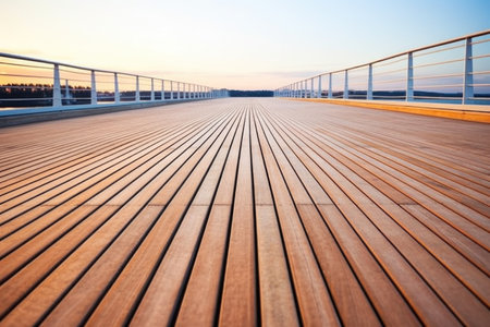 wide shot of perfectly aligned wooden slats on deck mock-up, created with generative aiの素材