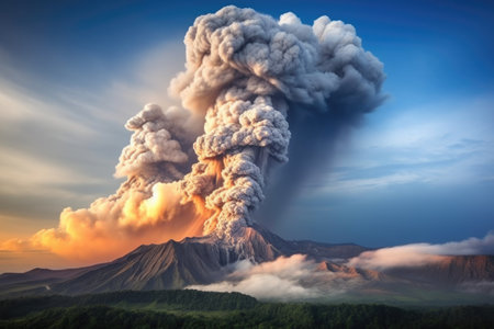photography of smoke billowing from an active volcano, created with generative aiの素材