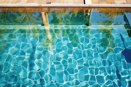 reflective surface of a backyard swimming pool, created with generative aiの素材