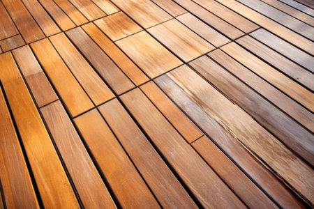 an array of variously finished teak deck pieces, created with generative aiの素材