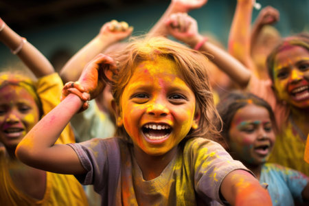 happy children playing at a religious festival, created with generative aiの素材