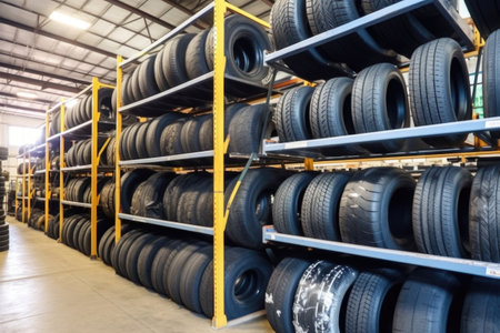 several aircraft tires in the storage area, created with generative aiの素材