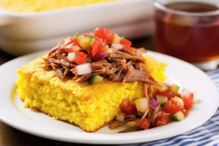 cornbread smothered with bbq pulled pork, created with generative aiの素材
