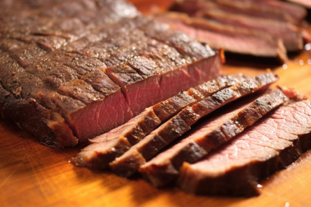 close-up of thick-cut brisket slices, created with generative aiの素材