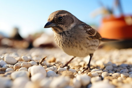 close-up of a sparrow feeding on seeds, created with generative aiの素材
