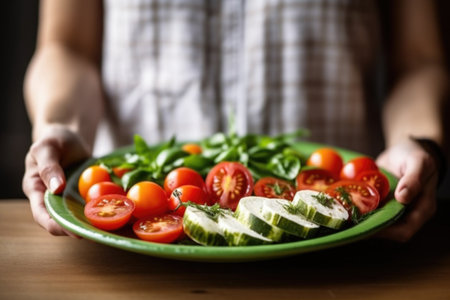 hand holding a platter with caprese salad, created with generative aiの素材