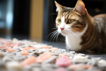 soft-focused image of cat treats cooling naturally, created with generative aiの素材