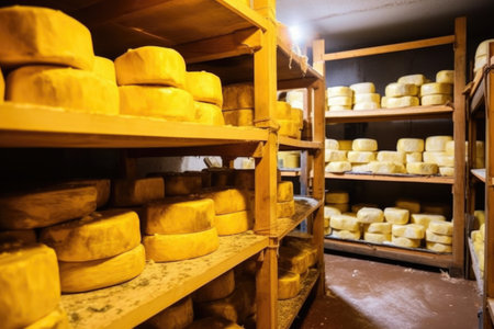 aged cheese being salted in storage room, created with generative aiの素材