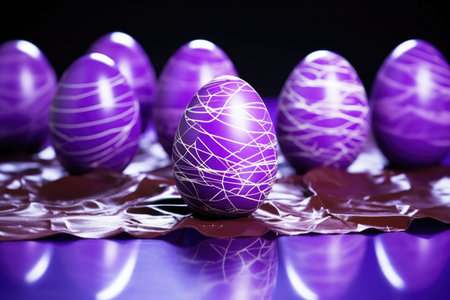 chocolate easter eggs under ultraviolet quality check, created with generative aiの素材
