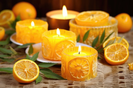 citrus wax candles with dried citrus fruit decoration, created with generative aiの素材