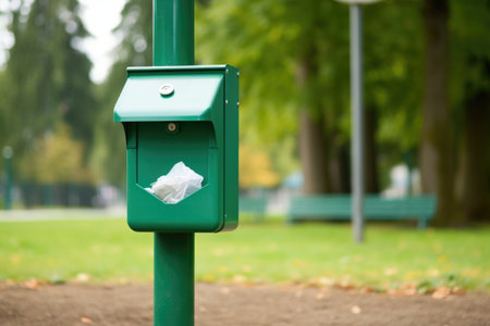 dog waste bag dispenser in park, created with generative aiの素材
