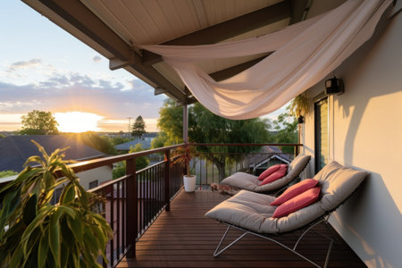 balcony on top half of a-frame house, created with generative aiの素材
