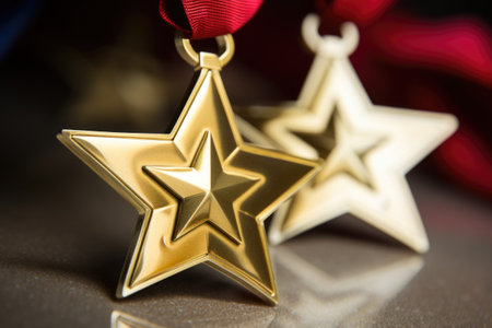 close-up of pin style community service awards, created with generative aiの素材