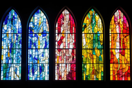 collection of colorful stained glass church windows, created with generative aiの素材