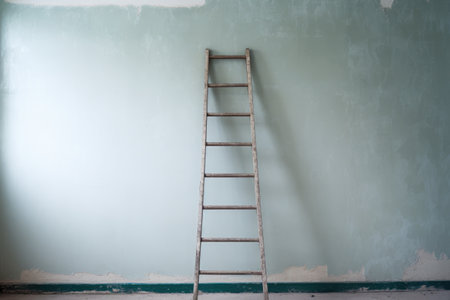 a ladder leaned against a wall, the top out of frame, created with generative aiの素材