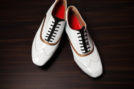 top view of salsa dance shoes in motion, created with generative aiの素材