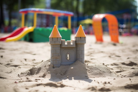 a knocked over sandcastle at a playground, created with generative aiの素材