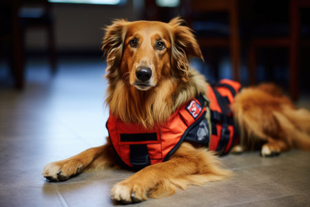 service dog vest lying on the floor, created with generative aiの素材