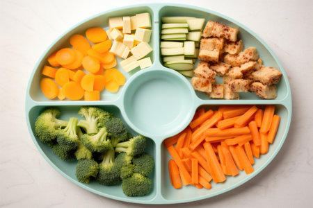 childs plate divided into sections for balanced meals, created with generative aiの素材