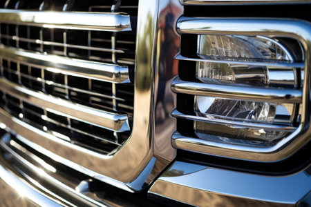 close up of a trucks big shiny chrome grill, created with generative aiの素材
