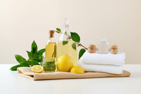 eco-friendly cleaning products on a white background, created with generative aiの素材