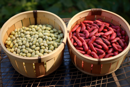 beans in two baskets of similar weight, created with generative aiの素材