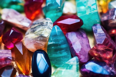macro shot of ethical gemstones with intense shades, created with generative aiの素材