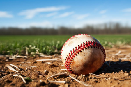 baseball glove and ball on a field, created with generative aiの素材