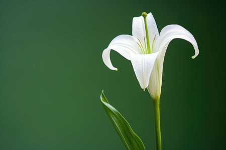 a single white lily against a green backdrop, created with generative aiの素材
